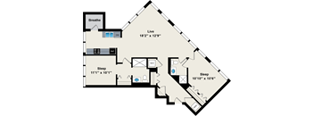 A diagram of a house layout with labeled rooms and dimensions.