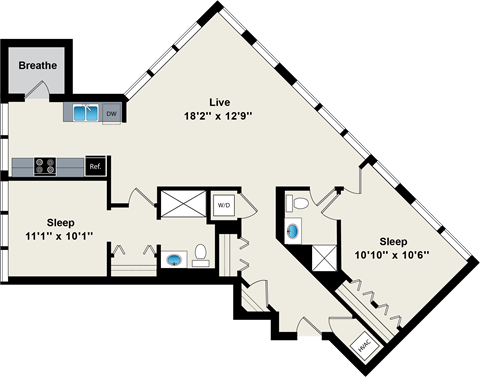 A diagram of a house layout with labeled rooms and dimensions.
