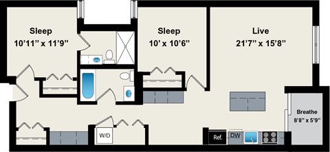A floor plan of a house with three bedrooms, a living room, a bathroom, and a kitchen.