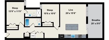 A floor plan of a house with three bedrooms, a living room, a bathroom, and a kitchen.