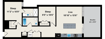 A floor plan of a house with three bedrooms, a living room, and a bathroom.