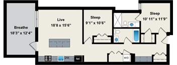A floor plan of a house with three bedrooms, a living room, a bathroom, and a kitchen.