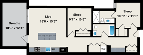 A floor plan of a house with three bedrooms, a living room, a bathroom, and a kitchen.