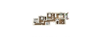 A floor plan of a two-bedroom apartment with a living room, kitchen, and bathroom.