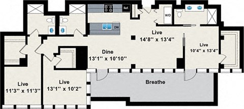 A floor plan of a house with labeled rooms and dimensions.