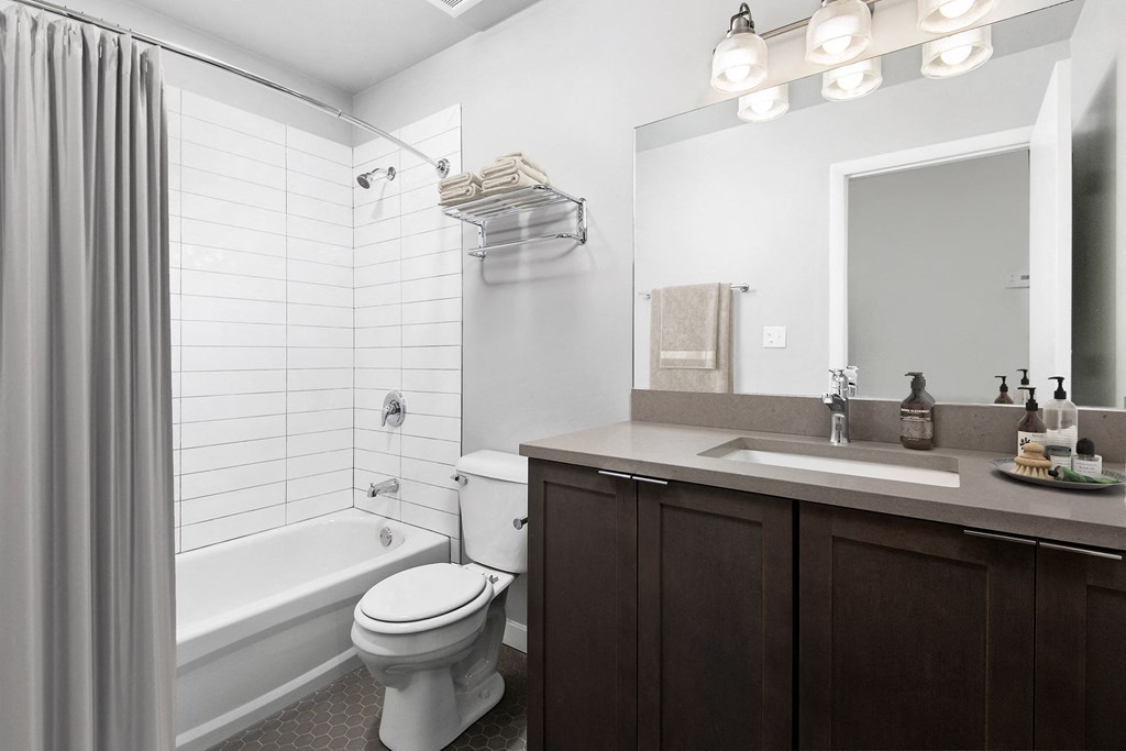 Bathroom with Tub Shower t the Lofts at Gin Alley, Chicago, IL 60607