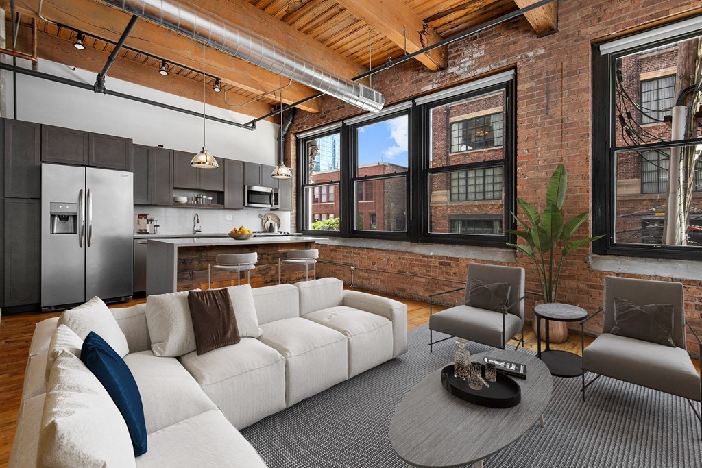 Open Concept Loft Living Room t the Lofts at Gin Alley, Chicago, IL 60607