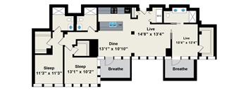 A floor plan of a house with labeled rooms and dimensions.