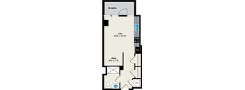 A floor plan of a living space with a sleeping area and a living area.