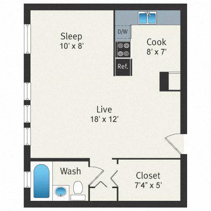 Studio  Floor plan Reside on Clarendon