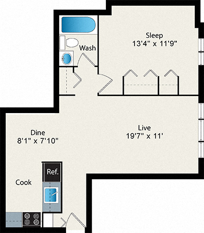 1-Bedroom Small  Floor Plan