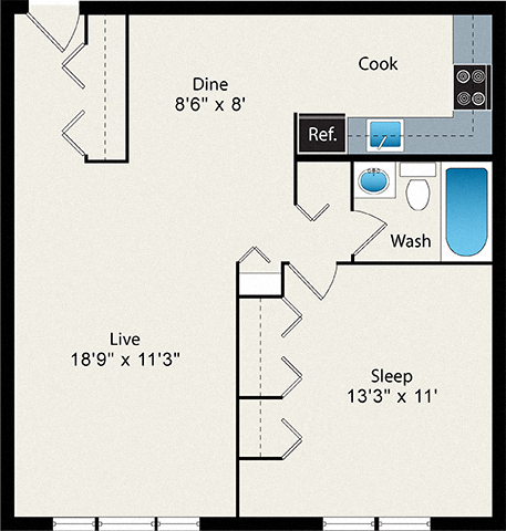 1 Bedroom Large Floor Plan