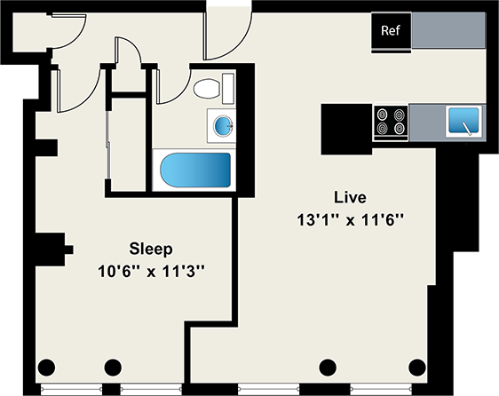 Reside on Wellington One Bedroom Floor Plan