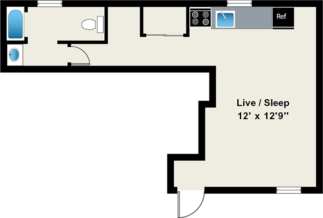 Studio Floor Plan at Reside on Wellington