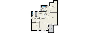 Three bedroom floor plan at reside on irving park