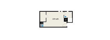 A floor plan of a room with a 220 sqft area and a bathroom.