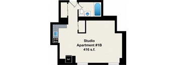 A floor plan of a studio apartment with the name and size indicated.