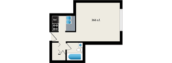 A diagram of a room with a reference box and a 366 square foot measurement.