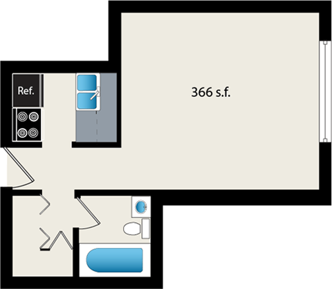 A diagram of a room with a reference box and a 366 square foot measurement.