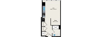 A floor plan of a room with a live area, a sleep area, and a W/D.