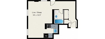 A floor plan of a room with a live/sleep area and a reference area.