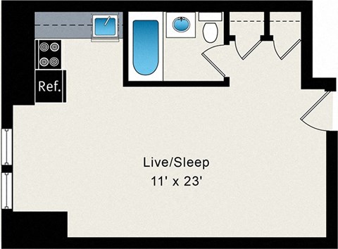 A floor plan of a Live/Sleep room that is 11' x 23'.