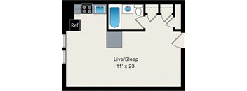 A floor plan of a Live/Sleep room that is 11' x 23'.