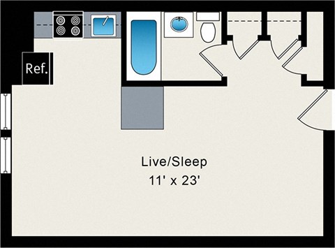 A floor plan of a Live/Sleep room that is 11' x 23'.