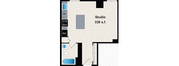 A floor plan of a studio apartment sized 339 square feet.