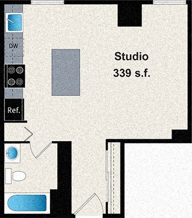 A floor plan of a studio apartment sized 339 square feet.