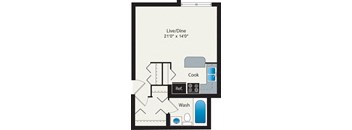 A floor plan of a Live/Dine area that is 21'0