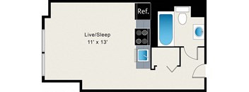 A floor plan of a Live/Sleep area that is 11' x 13'.