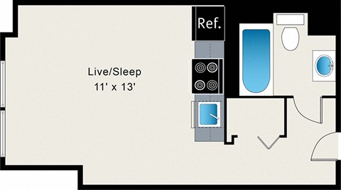 A floor plan of a Live/Sleep area that is 11' x 13'.