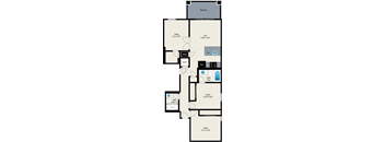 A floor plan of a house with a bakery, sleeping area, and a laundry room.