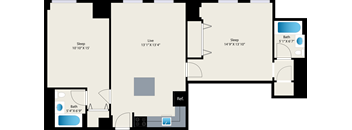 A floor plan of a house with three bedrooms, a living room, a bathroom, and a kitchen.