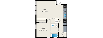 One Bedroom Floor Plan at the Belmont by Reside FLATS