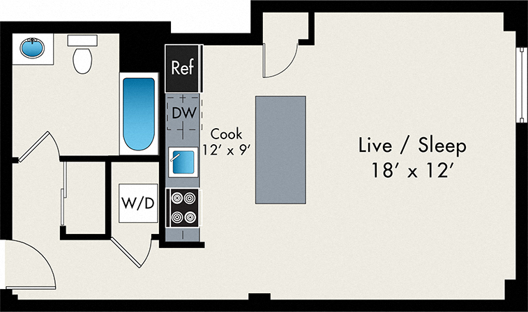 Studio FLoor Plan At the Lofts at Gin Alley