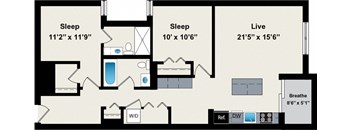 A floor plan of a house with three bedrooms, a living room, a bathroom, and a kitchen.