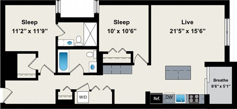 A floor plan of a house with three bedrooms, a living room, a bathroom, and a kitchen.