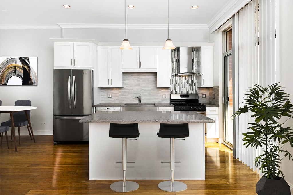 Upgraded kitchens at Reside on Jackson apartments in the West Loop