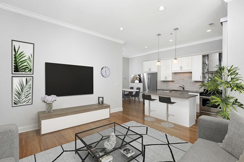 a living room with a couch and a table