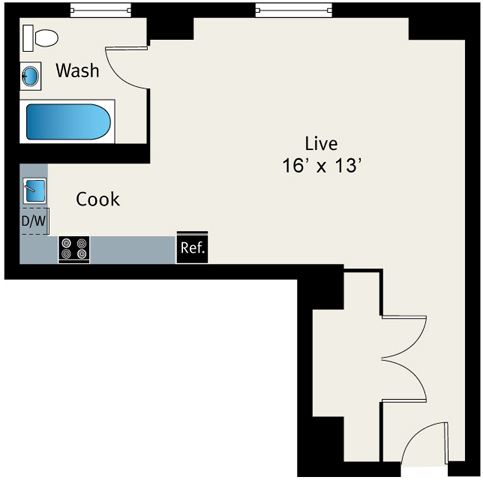 Studio Floor plan Studio Floor plan at The Belmont by Reside Apartments, Chicago, 60657-4830