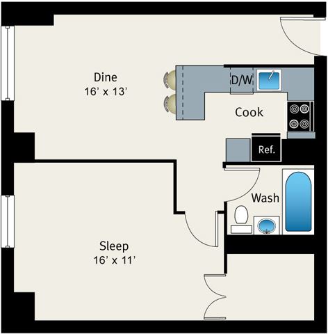 1 Bed 1 Bath Floor plan 1 Bed 1 Bath Floor plan at The Belmont by Reside Apartments, 60657-4830, IL