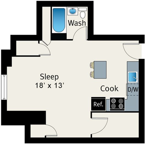 1 Bed 1 Bath Floor plan at The Belmont by Reside Apartments, Chicago, Illinois