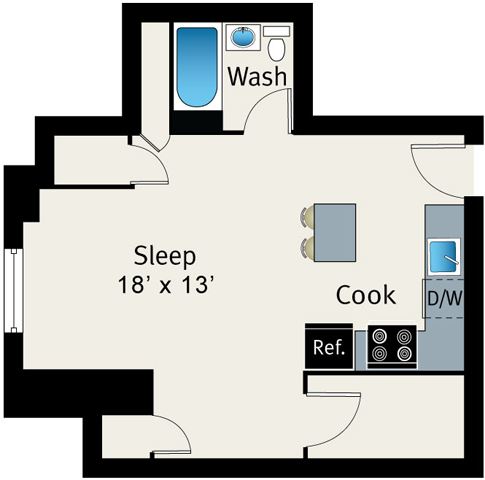 1 Bed 1 Bath Floor plan 1 Bed 1 Bath Floor plan at The Belmont by Reside Apartments, Chicago, Illinois