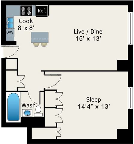 1 Bed 1 Bath Floor plan 1 Bed 1 Bath Floor plan at The Belmont by Reside Apartments, Illinois, 60657-4830