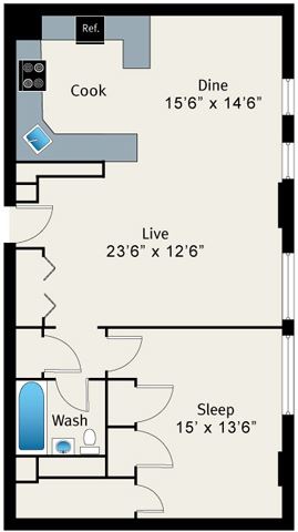 1 Bed 1 Bath Floorplan 1 Bed 1 Bath Floorplan at The Belmont by Reside Apartments, Chicago, Illinois