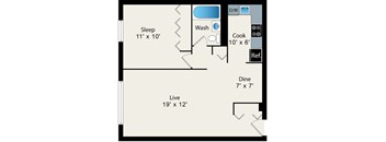 1Bed 1Bath Floorplan at Reside on Barry Apartments, Chicago, Illinois