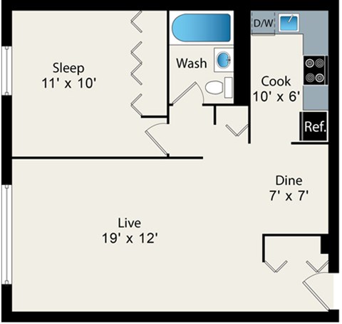 1Bed 1Bath Floorplan at Reside on Barry Apartments, Chicago, Illinois