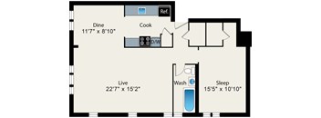 One Bed One Bath FloorPlan at Reside on Surf Apartments, Chicago, IL
